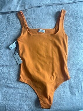 Babaton Orange Square-Neck Ribbed Kids One-Piece